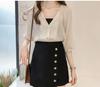2 023 Nova Roupa Feminina Coreano Solto Tamanho Grande Camisa de Chiffon Camisa Feminina de Manga de Sete Pontos Simples Camisa Base All-match