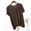 Camiseta Feminina de Manga Curta com Decote V em Modal - Verão Novo - Cor Sólida - Solta - Emagrecedora - Fina - Plus Size - Camiseta Básica