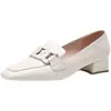 Zapatos de Verano para Mujer Estilo Británico con Tacón Grueso, Zapatos Pequeños de Cuero Suave con Punta Cuadrada, Tacones Altos Versátiles de Cuero Suave con Tacón Medio Retro