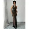 2025 Nuevo Más Vendido Transfronterizo Amazon Exportación Vestido de Malla Larga sin Espalda Cuello en V Vestido para Mujer Vestido