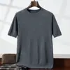 25 Nuevo Estilo de Verano 100% Lana Peinada Camiseta de Manga Corta Tejido de Punto para Hombre Cuello Redondo Jersey Color Sólido Top Casual de Negocios