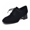 Salto Alto Sapatos Individuais Femininos 2023 Primavera Novo Estilo Britânico Sapatos de Couro Pequeno Preto Top Sheepskin Lace-Up Sapatos de Couro de Salto Grosso