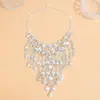 Collar de Borlas Completamente Incrustado de Diamantes Estilo Europeo y Americano para Banquete de Bodas de Novia Collar Elegante de Moda de Gama Alta con Pedrería para Mujer