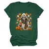 Amazon eBay Tienda Independiente Moda Casual Única Camiseta de Cuello Redondo para Mujer Fantasma Calabaza Hoja de Arce Taza de Té con Leche