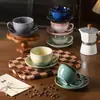 Taza de Café de Cerámica Girada en Horno Retro Japonés con Platillo Set Arte Latte Taza para Latte Taza de Agua Taza para Desayuno en Casa