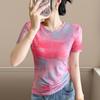 2025 Verano Nueva Llegada Camiseta de Malla de Manga Corta con Estampado y Cuello Redondo para Mujer Top de Moda Ajustado Adelgazante Camiseta Básica Moderna