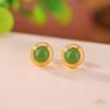 Pendientes de plata de ley S925 bañados en oro con diseño de ciervo, jaspe hetiano, estilo retro, sencillos, redondos y geométricos.