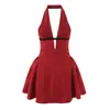 Vestido Sexy de Chica Caliente Estilo Francés con Lazo de Color Contrastante y Lunares, Elegante Vestido Halter que Ceñe la Cintura, Vestido Corto Ajustado sin Espalda