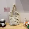 2026 Nova Moda Estilo Coreano Bolsa de Palha Tecida Oca Casual Inspirada na Floresta para Mulheres, Bolsa de Tricô Leve de Ombro Único de Nicho