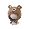 Gorro de lana para bebé de 1 a 3 años, estilo coreano, lindo gorro de punto con oso de dibujos animados, gorro cálido de invierno con protección para las orejas para niñas