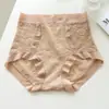 Calcinha Fio Dental Sexy Feminina de Renda Cintura Alta Controle de Barriga Cor Base Sem Costura Tamanho Grande Verão Fina Gavião Estendido Seda de Amora