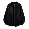 2026 Chaqueta Cardigan de Punto Casual Estilo Coreano para Otoño/Invierno, Ajuste Holgado, Color Sólido, con Cuello Alto y Doble Cremallera
