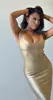 Vestido de Vendaje de Marca Famosa Popular de Venta Caliente Transfronteriza, Mismo Estilo, con Tirantes Dorados Estampados en Forma de U, Vestido de Moda, Sexy, Ceñido al Cuerpo para Fiestas