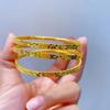 Pulsera de Hielo Picado Color Dorado Nuevo Artículo Pulsera Sólida Brillante Traje de Joyería Elegante para Mujer Pulsera Anillo