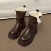 Botas Martin de suela gruesa de media pantorrilla para mujer, conscientes del diseño, nuevo estilo otoño/invierno, para uso en exteriores, con forro polar añadido, engrosadas, cálidas, botines, botas de nieve, zapatos de algodón