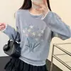 Suéter redondo de punto color block estilo francés para mujer, nueva colección otoño/invierno 2026, con bordado floral y un diseño de punto suave y cómodo
