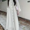 Vestido largo de manga larga plisado estilo coreano para mujer, nuevo diseño otoño 2026, de cintura alta, corte holgado, falda larga línea A, moderno