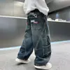 Jeans Holgados Rectos de Otoño para Niños, Pantalones Nuevos de Patchwork Primavera-Otoño 2026 para Niños Mayores, Pantalones Infantiles de Moda al por Mayor Transfronterizo