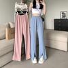 Pantalones rectos torcidos de pierna ancha para mujer 2025 nuevos pantalones casuales adelgazantes de talle alto con aberturas y pantalones largos drapeados