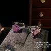 Pendientes Alexander Dopamina con Piedras Preciosas Grandes Familia Rica Chapados en Oro Oro de 18 Quilates Morado Pavo Real Zirconia Morada