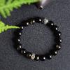Pulsera de obsidiana natural con seis palabras de plata 925, accesorios de moda, joyería sencilla para manos masculinas y femeninas.