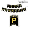 2026 Artículo Popular Transfronterizo Feliz Año Nuevo Banner de Año Nuevo Negro Dorado Globo de Fiesta Banner de Cola de Pez Decoración