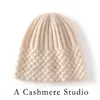 Gorro de Lã Cashmere 100% Grossa Tricô de Ponto Trançado Jacquard de Listras Verticais Gorro Solto Touca Protetora de Orelha Chapéu para Ciclismo ao Ar Livre Chapéu para Frio