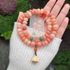 Pulseira de Raiz de Bodhi em Pó de Pêssego com Círculo Duplo Estilo Nacional Versátil Novo Estilo Chinês Placa de Bodhi Macia para Enrolar nos Dedos para Brincar com Contas de Buda