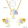 Conjunto Popular Lindo de Aretes y Collar de Helado de Cereza Transfronterizo, Aretes Dulces y Delicados, Conjunto de Joyería de Acero Inoxidable para Mujeres
