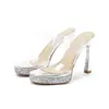 Sandalias transparentes sexy versátiles para mujer para usar con faldas, nuevo modelo de verano, tacón ultra alto de 12 cm, plataforma impermeable, zapatos de tacón de aguja para mujer