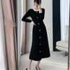 Vestido tejido de alta calidad, resistente, estilo francés, negro, ropa para mujer, otoño e invierno 2024, nuevo vestido suéter retro