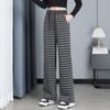 Pantalones Casuales de Pierna Ancha a Rayas Cuadros 2025 Nuevos Pantalones a Rayas Holgados Perezosos de Cintura Alta con Cordón Elástico Adelgazantes