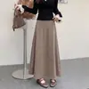 Falda midi de ante con efecto Maillard retro otoño e invierno para mujer, de cintura alta, adelgazante, elegante, falda larga negra