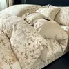 2026 Novo Conjunto de Roupa de Cama Quatro Peças 100% Algodão Escovado Estampa Floral Aconchegante Espessado Estilo Outono e Inverno