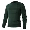 Suéter de Punto Jacquard con Cuello Redondo para Hombre Otoño Invierno Textura Rayada Jersey Ajustado Capa Interior Capa Base Múltiples Colores En Stock
