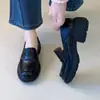 Mocasines de cuero con suela gruesa estilo francés para mujer, estilo británico, cómodos para ir al trabajo, con tacón grueso y punta redonda, versátiles para cualquier atuendo