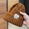 Gorro Frio Azul Klein Personalizado Circunferência da Cabeça Grande Gorro Tricotado Slouchy para Mulheres no Outono e Inverno com Padrão Sarjado Grosso Chapéu de Fio da Moda