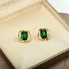 Pendientes de Botón Grandes de Cristal Retorcido Estilizado con Borde Dorado de Segunda Mano Europeos y Americanos Pendientes Transfronterizos Versátiles de Alta Gama para Mujer
