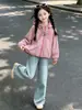 Jaqueta Feminina Outono 2026 Nova Estilosa Corta-vento Infantil Roupa de Outono para Meninas Estilo Primavera/Outono Top com Zíper