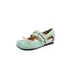 Sapatos de Couro Mary Jane Colorblock com Fivela de Cinto de Fileira Dupla e Laço de Desenho Animado para Menina 2025 Interior Vazado Salto Médio que Aumenta a Altura