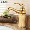 Grifo antiguo de cobre para lavabo, caliente y frío, estilo europeo, dorado, de un solo agujero, grifo de lavabo, grifo de jade