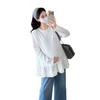 En Stock Camiseta de Maternidad Otoño 2025 Cuello Redondo Casual Dulce Holgada Camiseta Empalmada Volantes Babydoll de Maternidad