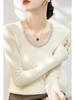 Suéter Base de Lã Resistente com Design de Corrente de Strass Gola U Manga Longa Slim Fit Malha Top Roupa Feminina