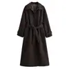 Inverno 2025 Novo Europeu e Americano Transfronteiriço Moda de Rua Feminina Casaco Outerwear Lã com Cinto W09 11722