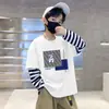 Camiseta de Manga Larga de Algodón Puro Estilo Coreano Dibujos Animados Para Primavera y Otoño Para Niños Top de Cuello Redondo Camiseta Base de Otoño para Niños Camiseta de Moda para Niños Medianos y Grandes