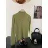 Top básico de punto suave y flexible de manga larga en color liso para mujer, adecuado para otoño e invierno, con diseño de cuello medio, ideal para usar en capas