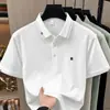 Camiseta Masculina de Algodão e Seda Manga Curta Verão Novo Estilo Business Casual Bordada Fresca Respirável Camiseta Masculina Manga Curta Atacado