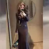 Vestido de Punto con Cuello Estilo Francés Color Café para Mujer, Nueva Colección Otoño, Elegante Vestido Largo Ceñido a la Cintura