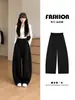 Pantalones de Hoja Curva para Mujer 2026 Nuevo Estilo Negro Populares Este Año Estilo Caliente Otoño Invierno Pantalones Deportivos de Terciopelo Plus Pierna Ancha Petite