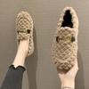 Zapatos peludos para mujer para otoño e invierno Ropa exterior 2021 Nuevos zapatos de algodón de terciopelo Suela plana Versátil Estilo coreano Zapatos sin cordones para mujer